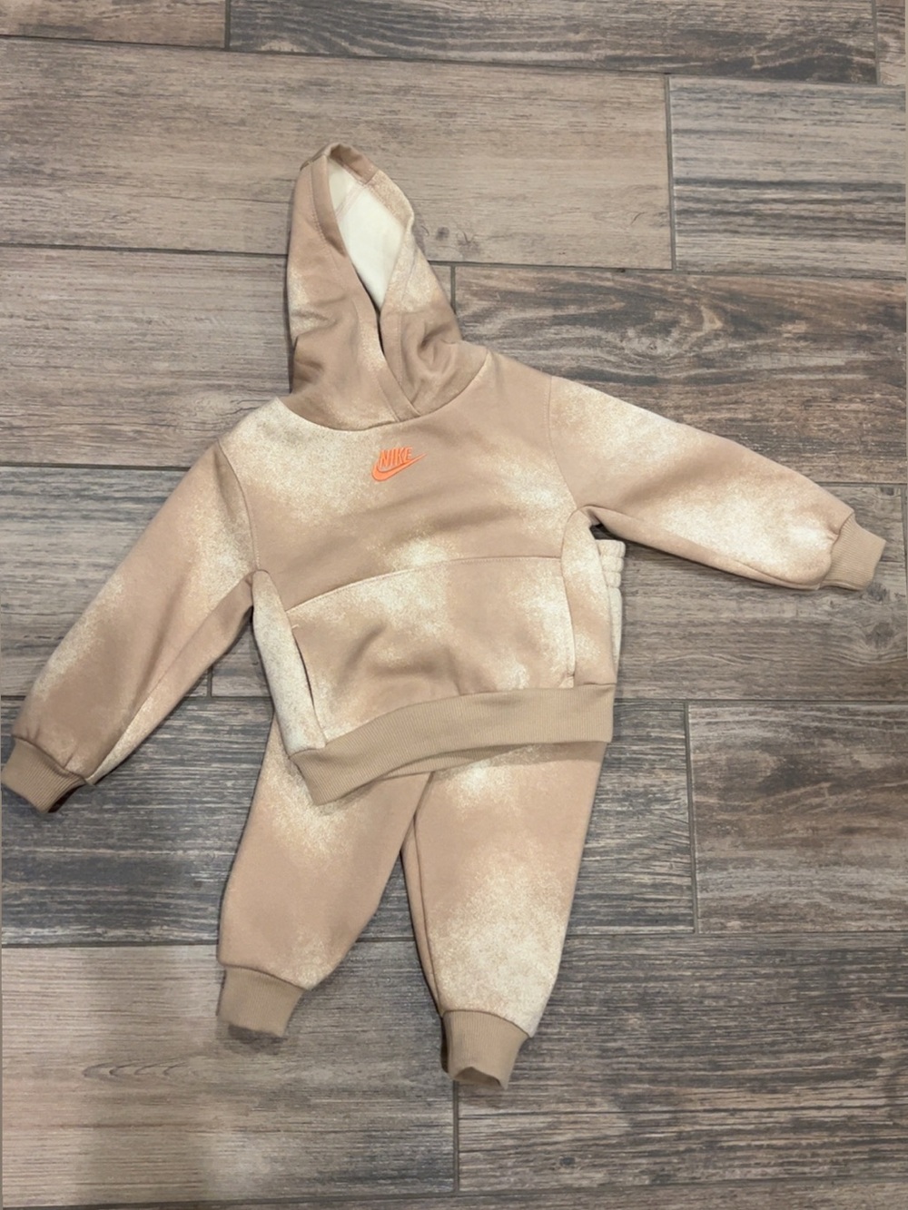 Nike Toddler Hoodie Set - Light Beige with Orange Logo